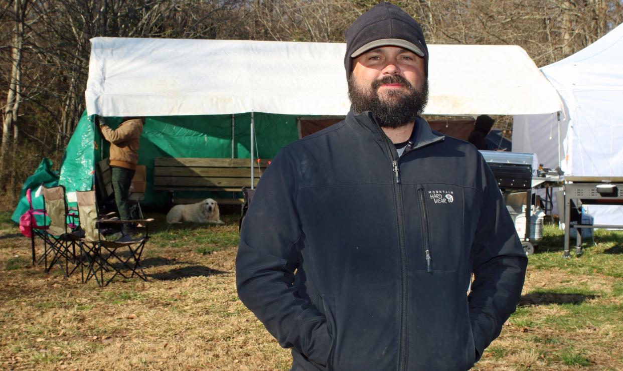 Owner Jackson Martin holds his first tournament at his Wolfman Disc Golf Club at Wolfman Woods on Artee Road in Lattimore early Saturday morning, Jan. 29, 2022.