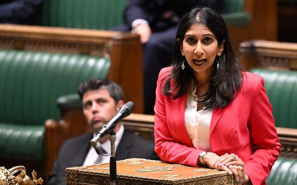 A handout photograph released by the UK Parliament shows Britain's Home Secretary Suella Braverman speaking to members of Parliament during a statement and updates on the Illegal Migration Bill in the House of Commons, in London, on June 5, 2023. (Photo by JESSICA TAYLOR / UK PARLIAMENT / AFP) / RESTRICTED TO EDITORIAL USE - NO USE FOR ENTERTAINMENT, SATIRICAL, ADVERTISING PURPOSES - MANDATORY CREDIT " AFP PHOTO / Jessica Taylor /UK Parliament" (Photo by JESSICA TAYLOR/UK PARLIAMENT/AFP via Getty Images) - JESSICA TAYLOR/UK PARLIAMENT/AFP