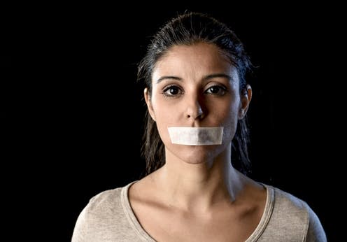 <span class="caption">Even when women come forward they are often silenced.</span> <span class="attribution"><a class="link " href="https://www.shutterstock.com/image-photo/close-portrait-young-attractive-woman-mouth-573804886" rel="nofollow noopener" target="_blank" data-ylk="slk:Marcos Mesa Sam Wordley / Shutterstock;elm:context_link;itc:0;sec:content-canvas">Marcos Mesa Sam Wordley / Shutterstock</a></span>