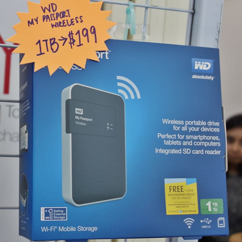 The WD My Passport Wireless is a portable HDD with built-in Wi-Fi that allows seamless transfers of photos and videos between supported devices. There's also an onboard SD card slot so you can transfer files from your SD card without a PC. The 2TB version retails for $299 (UP: $399) and the 1TB version, $199 (UP: $299).