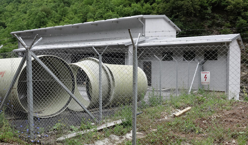 A construction of a small hydro power plant is seen on the Zeljeznica river near the town of Trnovo, Saturday, July 9, 2022. It took a decade of court battles and street protests, but Balkan activists fighting to protect some of Europe's last wild rivers have scored an important conservation victory in Bosnia. A new electricity law, which passed Thursday, bans the further construction of small hydroelectric power plants in the larger of Bosnia's two independent entities. (AP Photo/Eldar Emric)
