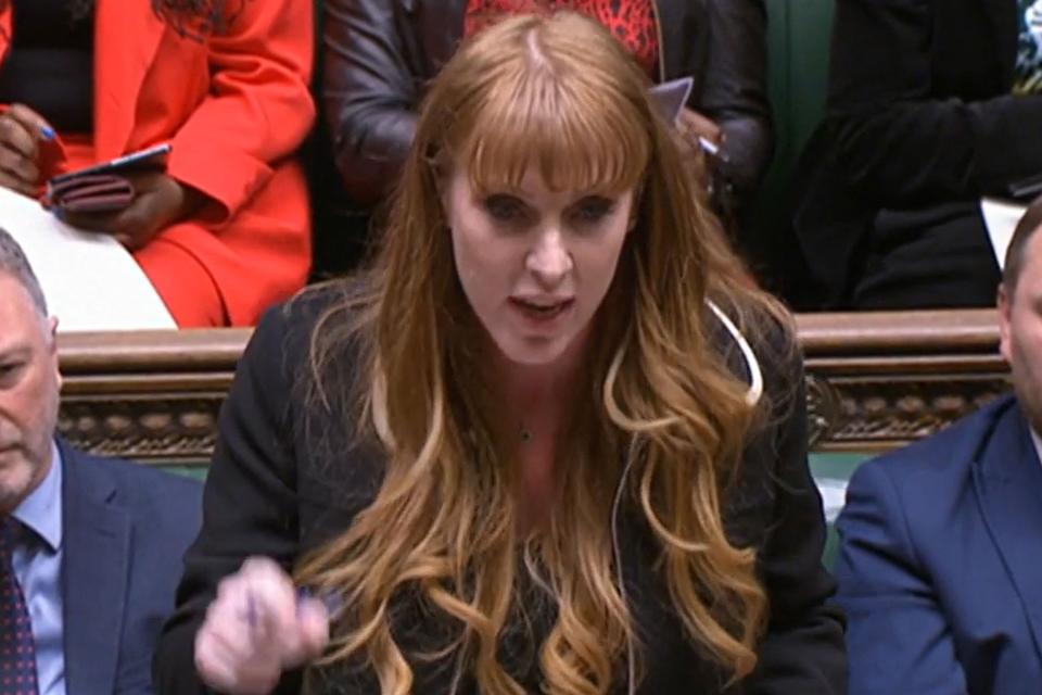 Deputy Labour leader Angela Rayner questioning Dominic Raab in the Commons (PRU/AFP via Getty Images)