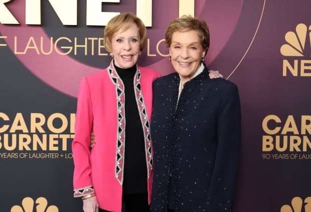 LOS ANGELES, CALIFORNIA - MARCH 02: (L-R) Carol Burnett and Julie Andrews attend NBC's "Carol Burnett: 90 Years of Laughter + Love" Birthday Special at Avalon Hollywood & Bardot on March 02, 2023 in Los Angeles, California. (Photo by Amy Sussman/WireImage)<p><a href="https://www.gettyimages.com/detail/1470833846" rel="nofollow noopener" target="_blank" data-ylk="slk:Amy Sussman/Getty Images;elm:context_link;itc:0;sec:content-canvas" class="link ">Amy Sussman/Getty Images</a></p>