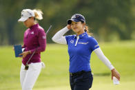 Sei Young Kim, of South Korea, smiles as she walks off the 18th green during the third round at the KPMG Women's PGA Championship golf tournament at the Aronimink Golf Club, Saturday, Oct. 10, 2020, in Newtown Square, Pa. (AP Photo/Matt Slocum)