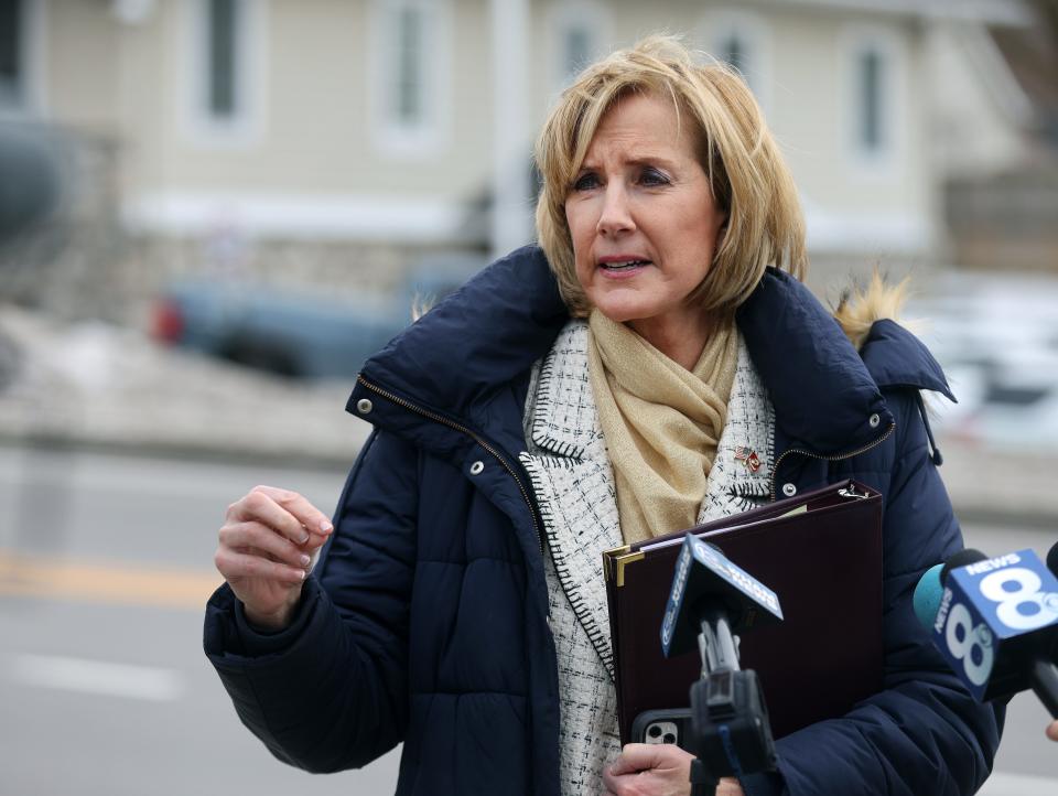 Congresswoman Claudia Tenney discusses norther border issues Friday outside the border patrol office on Pattonwood Drive in Irondequoit.