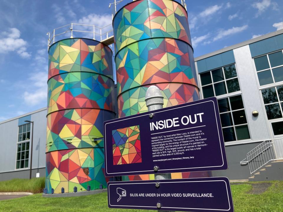 The 2015 mural "Inside Out" by Mary Lacy is shown Aug. 3, 2023 outside Dealer.com on Pine Street in Burlington.
