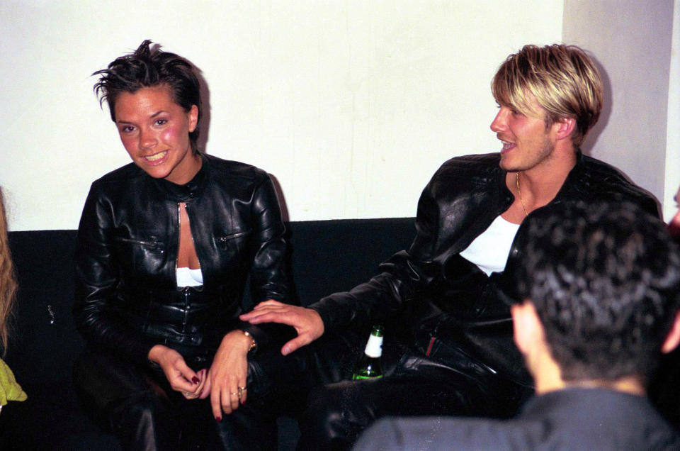 Victoria and David Beckham wore matching Gucci biker suits to a Versace Party in 1999. 