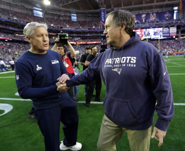 Pete Carroll and Bill Belichick square off again on Sunday night (AP)