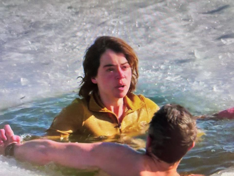 Ice Water Challenge: Maslany takes on the cold in Running Wild with Bear Grylls.  (National Geographic