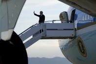 President Joe Biden boards Air Force One at Geneva Airport in Geneva, Switzerland, Wednesday, June 16, 2021. Biden is returning to Washington as he wraps up his trip to Europe. (AP Photo/Patrick Semansky)