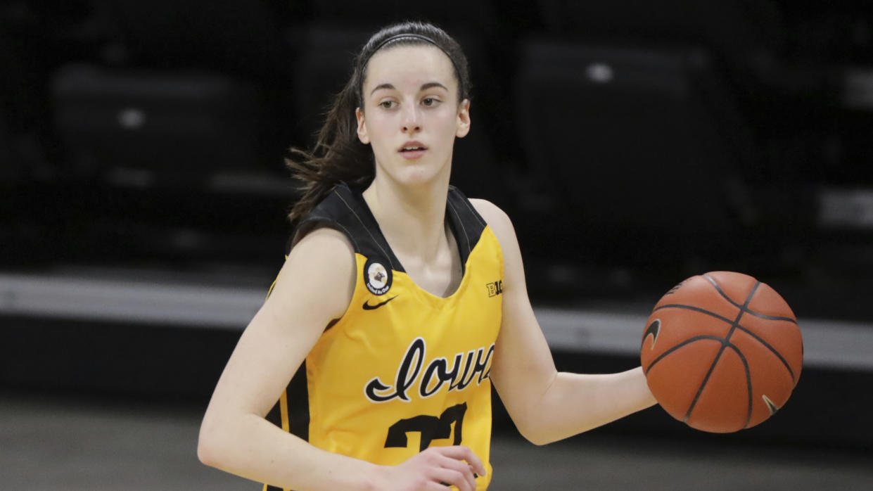 Iowa's Caitlin Clark during an NCAA basketball game on Wednesday, Jan. 13, 2021, in Iowa City, Iowa. (AP Photo/Justin Hayworth)