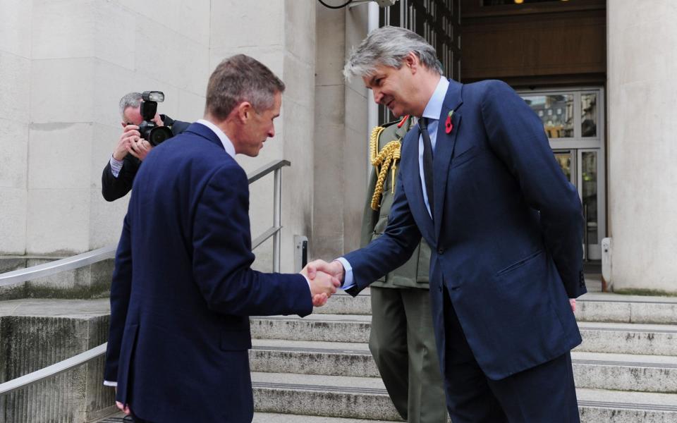  Stephen Lovegrove greets Gavin Williamson outside the Ministry of Defence in London - David Mirzoeff/PA Archive 