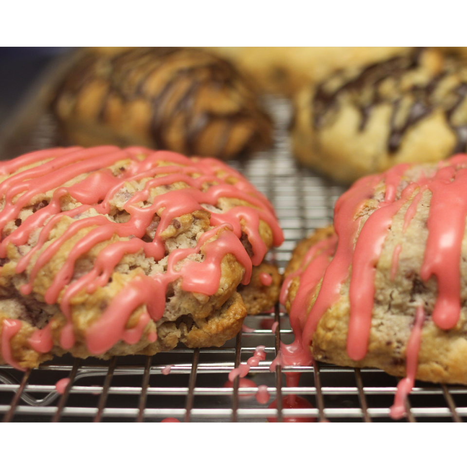 Central Cofee’s scones can also be purchased frozen in increments of two, to be baked at home with instructions and glaze when ordered 24 hours in advance.