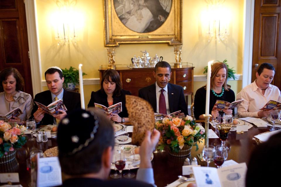 President Barack Obama hosts a Passover Seder in the Old Family Dining Room of the White House in 2010.