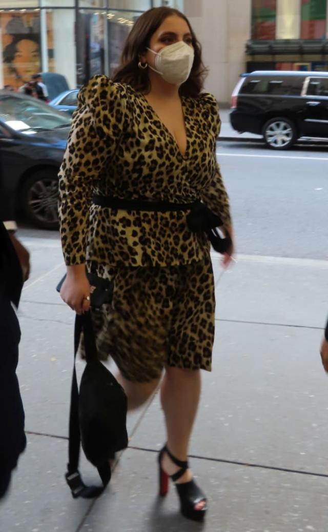 Beanie Feldstein Suits Up in Prints With Soaring Christian Louboutin Heels