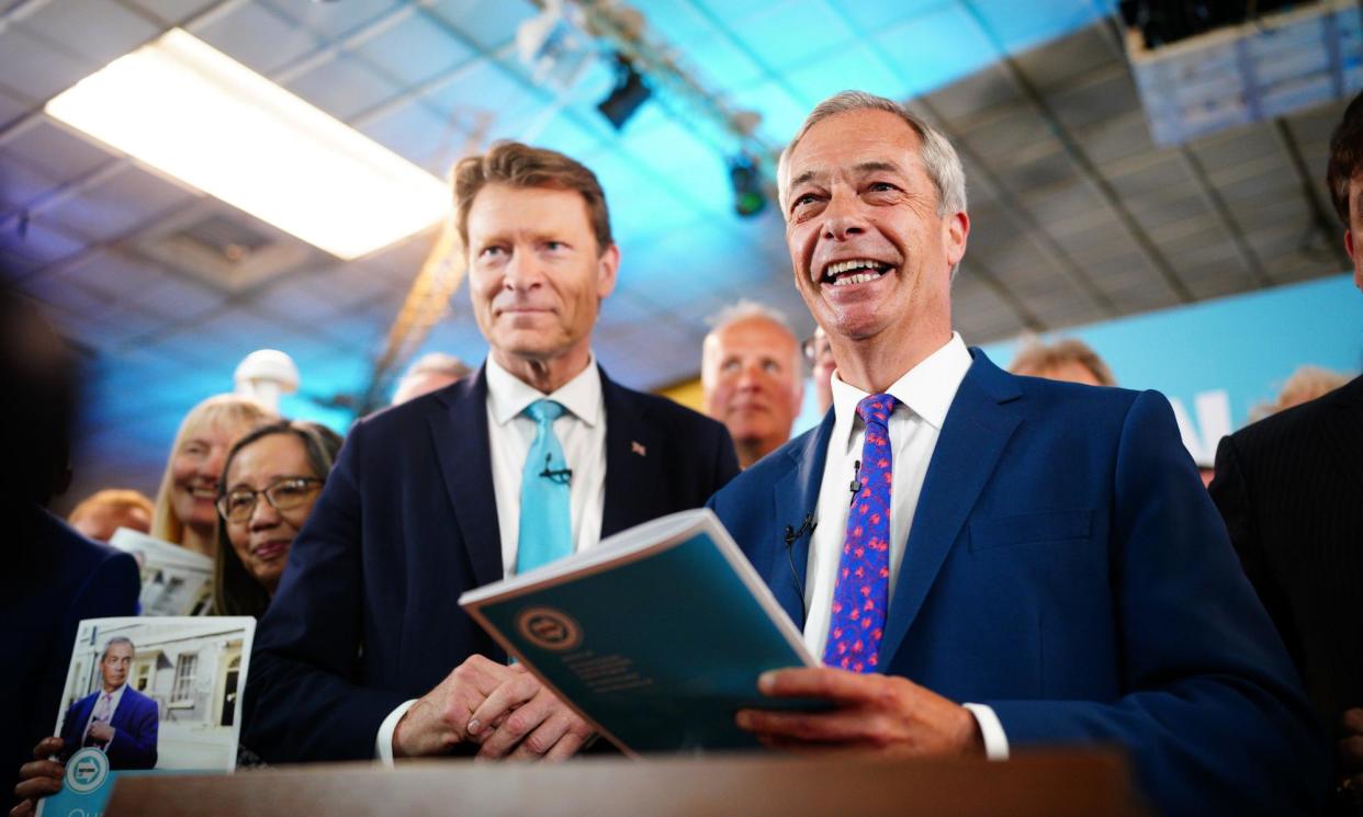 <span>Reform UK’s chairman Richard Tice (left) and leader Nigel Farage launch their manifesto in Merthyr Tydfil last month.</span><span>Photograph: Ben Birchall/PA</span>