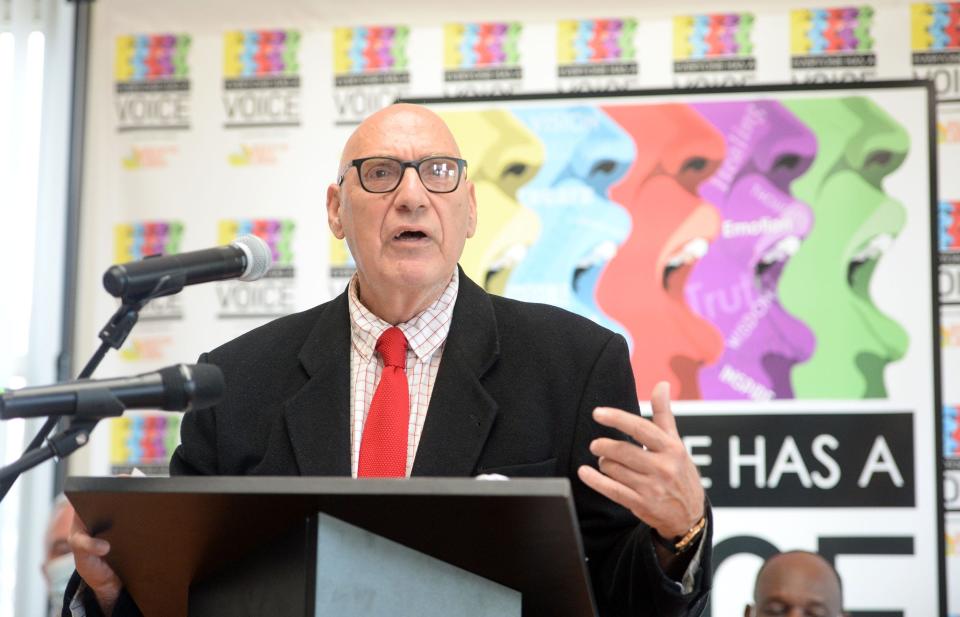 A ceremony was held for Philip Hasouris, the new poet laureate for the city of Brockton, inside the Driscoll Art Gallery at the Brockton Public Library on Saturday, Aug. 28, 2021.