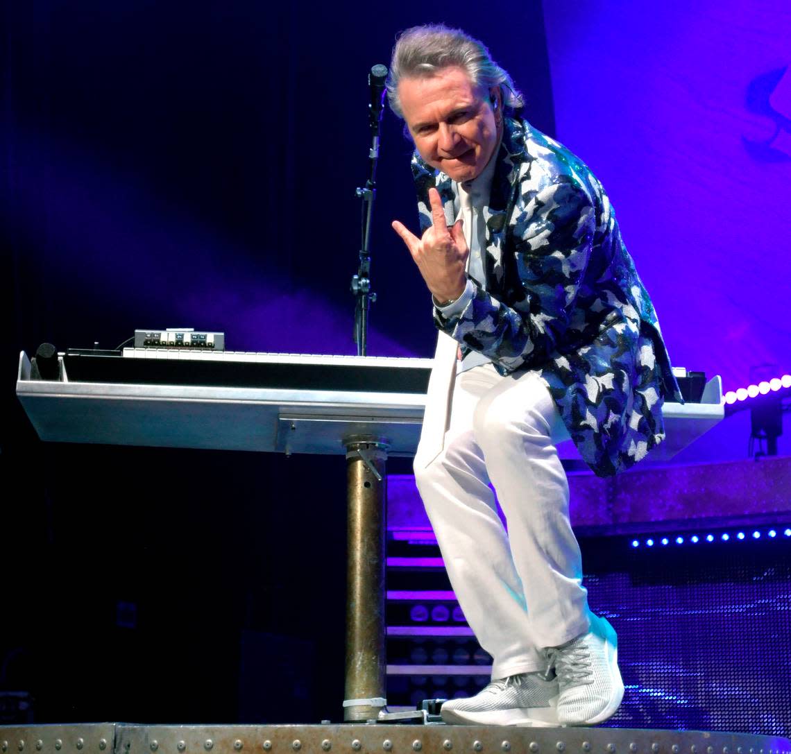 Lawrence Gowan on keyboards as Styx plays Raleigh, N.C.’s Coastal Credit Union Music Pavilion at Walnut Creek, Wednesday night, Aug. 10, 2022. Wednesday night, Aug. 10, 2022.