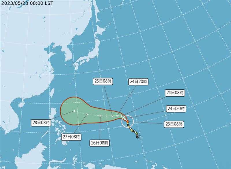 根據我國中央氣象局定義，瑪娃颱風目前仍屬於中颱。（圖／中央氣象局）
