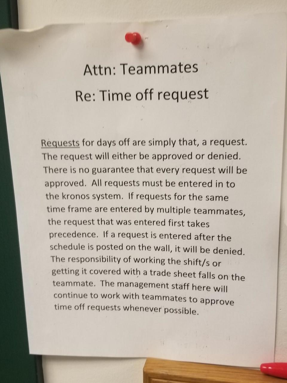 "Requests for days off are simply that, a request."