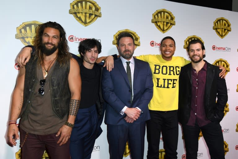 (From L) Actors Jason Mamoa, Ezra Miller, Ben Aflleck, Ray Fisher and Henry Cavill arrive at CinemaCon 2017, Warner Bros. Pictures Invites You to The Big Picture, at Caesars Palace in Las Vegas, Nevada, on March 29