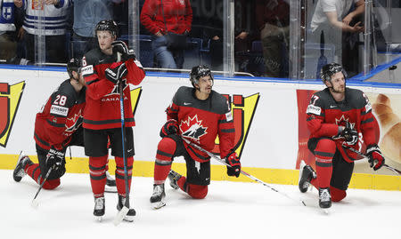 Ice Hockey World Championships - Final - Canada v Finland - Ondrej Nepela Arena, Bratislava, Slovakia - May 26, 2019 Canada's players look dejected after the match. REUTERS/Vasily Fedosenko