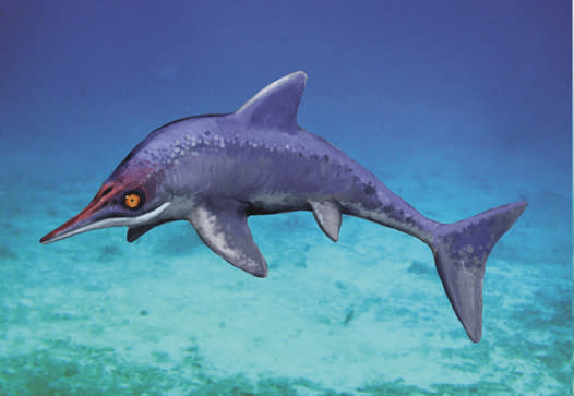An artist's impression of <i>Malawania</i>, a Jurassic-style ichthyosaur that survived into the Cretaceous.