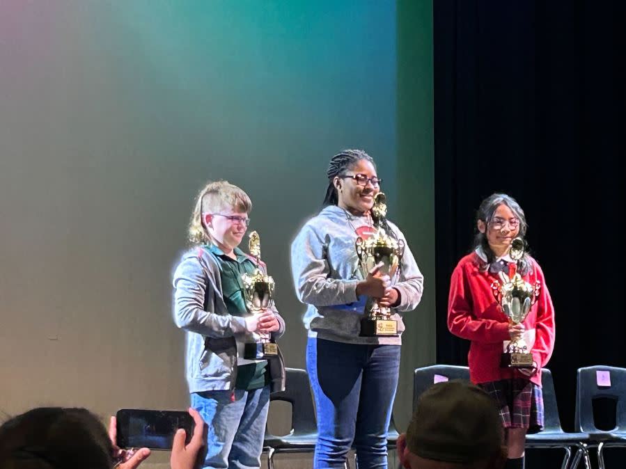 Chioma Egbuonu (middle) won the El Paso Regional Spelling Bee Finals | Photo Courtesy of Fernando Ortiz, KTSM