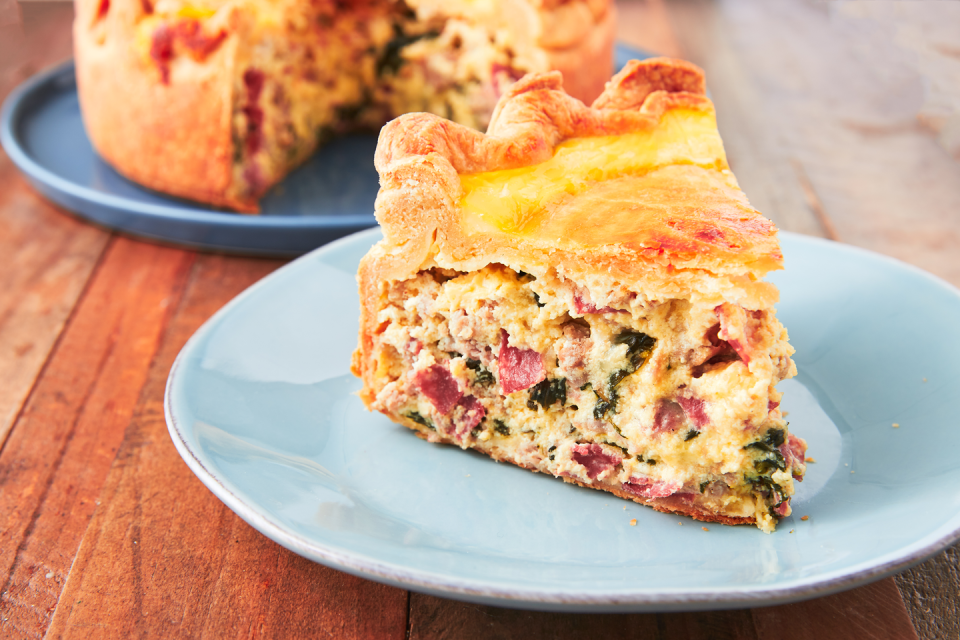 <p>Don't let the name fool you: Pizza Rustica isn't pizza at all, but rather Italian Easter pie. It's more similar to a <a href="https://www.delish.com/cooking/recipe-ideas/recipes/a58388/easy-quiche-lorraine-recipe/" rel="nofollow noopener" target="_blank" data-ylk="slk:quiche;elm:context_link;itc:0;sec:content-canvas" class="link ">quiche</a> in nature, only extra stuffed with meats and cheeses.<br><br>Get the <strong><a href="https://www.delish.com/cooking/recipe-ideas/a26966442/pizza-rustica-italian-easter-pie-recipe/" rel="nofollow noopener" target="_blank" data-ylk="slk:Pizza Rustica recipe;elm:context_link;itc:0;sec:content-canvas" class="link ">Pizza Rustica recipe</a></strong>. </p>