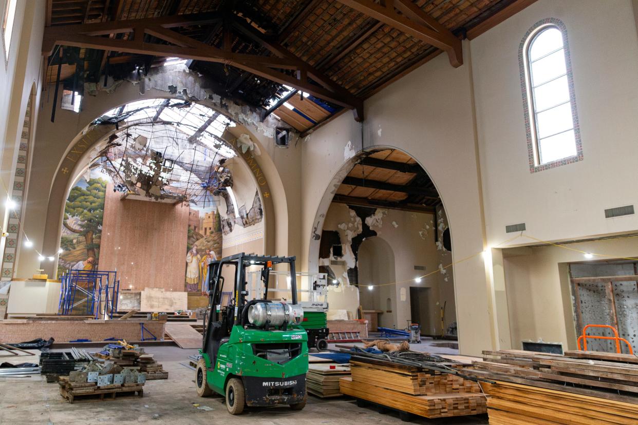 Remodeling and construction underway at St. Joseph Catholic Church in Salem after an Aug. 31 fire.