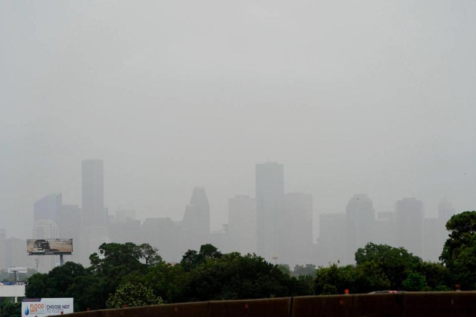 Downtown Houston is shown as a Saharan dust cloud moves over parts of Texas, Friday, June 26, 2020.