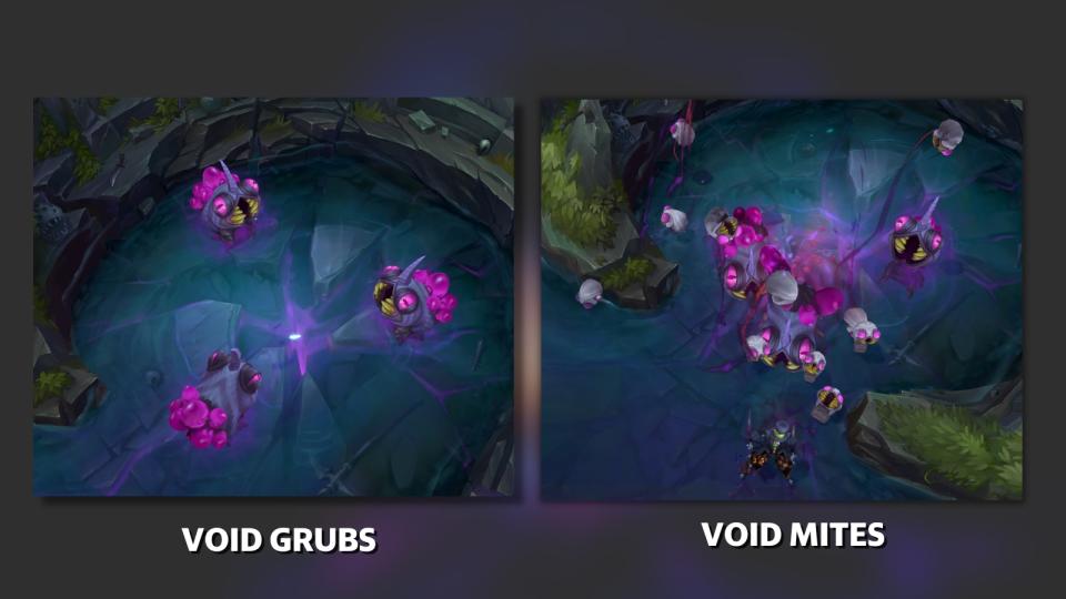 Replacing the first Rift Herald would be the Void Grubs that release Void Mites which provide Hunger of the Void buff, granting the user a damage-over-time bonus against structures.  (Photo: Riot Games)