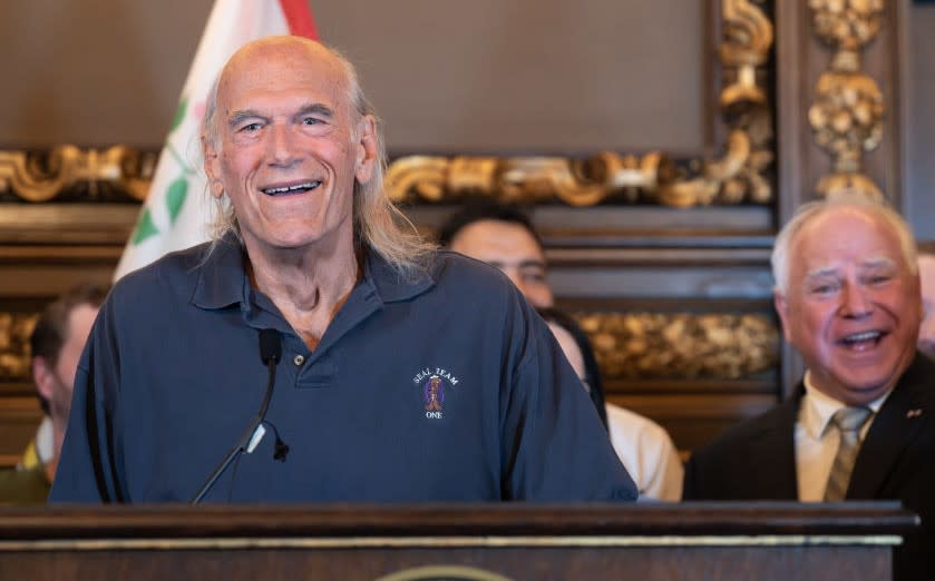Former Gov. Jesse Ventura spoke at the bill signing event after Gov. Tim Walz legalized recreational marijuana in Minnesota with the stroke of a pen on Tuesday, May 30, 2023, at the State Capitol in St. Paul, Minn. (Photo by Glen Stubbe/Star Tribune via Getty Images)