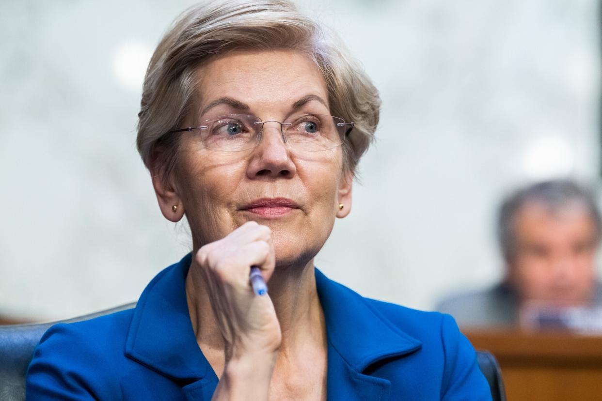 Sen. Elizabeth Warren, D-Mass., listens to Federal Reserve Chairman Jerome Powell testify during the Senate Banking, Housing, and Urban Affairs Committee hearing titled The Semiannual Monetary Policy Report to Congress, in Hart Building on Wednesday, June 22, 2022.