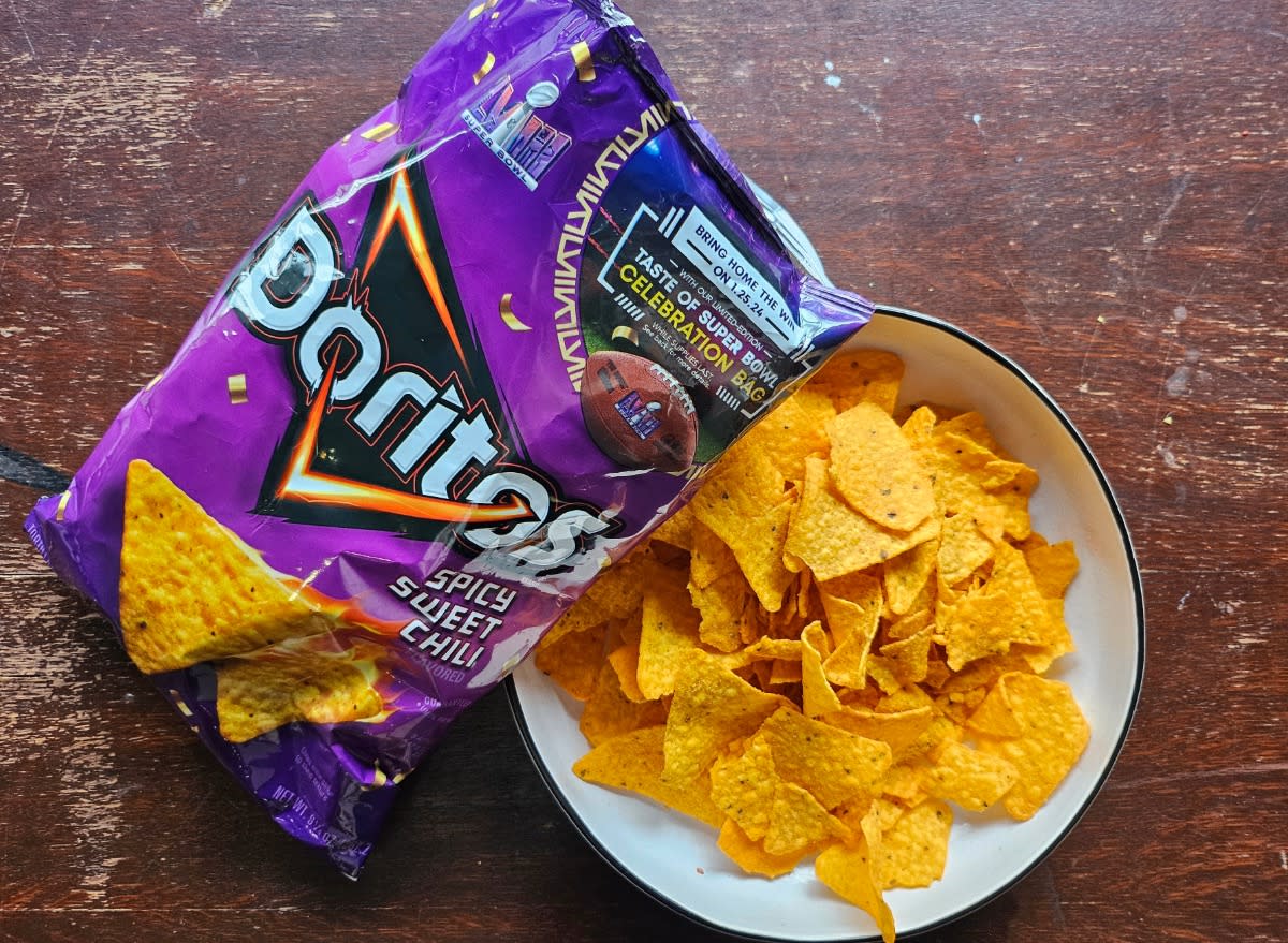 doritos spicy sweet chili in a bag and bowl.