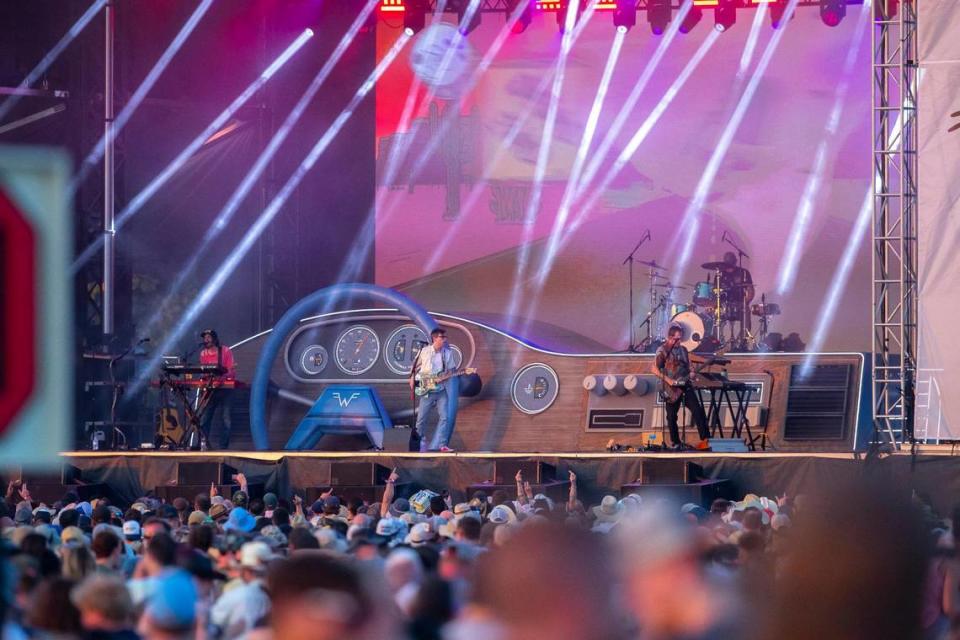 Weezer performs during the Railbird Music Festival at Red Mile in Lexington, Ky., on Saturday, June 3, 2023.