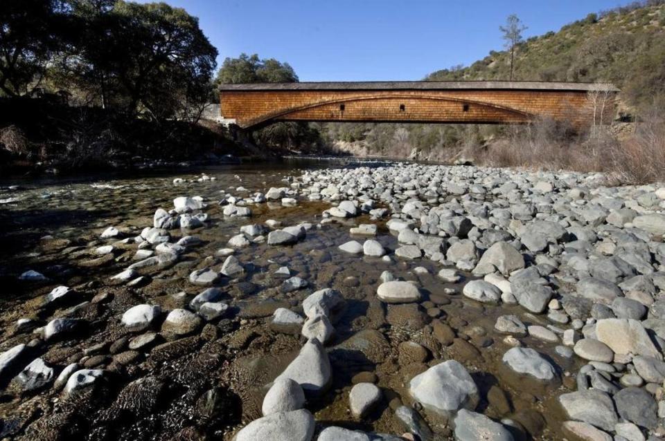 The Bridgeport Covered Bridge stretches over the South Yuba River in Nevada County and is the longest wood-covered bridge in the country.