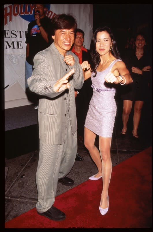 Jackie Chan and Michelle Yeoh (then Khan).<p>Photo: Evan Agostini/Liaison</p>