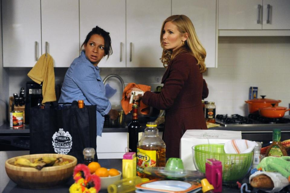 In this film image released by Roadside Attractions, Maya Rudolph, left, and Jennifer Westfeldt are shown in a scene from "Friends with Kids." (AP Photo/Roadside Attractions, JoJo Whilden)