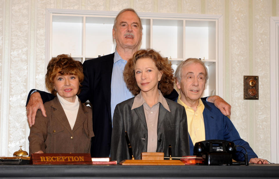 Connie Booth, John Cleese, Prunella Scales and Andrew Sachs attend a photocall for 