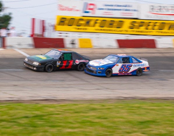 Veteran driver Russ Goodwin (No. 11) races at the Rockford Speedway this past summer.