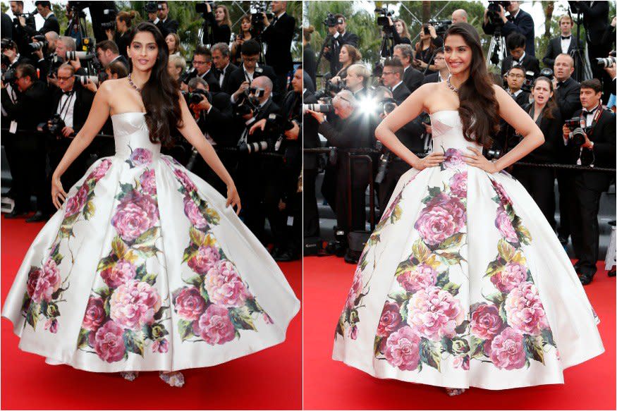 Sonam Kapoor stole the show in a beautiful floral strapless Dolce & Gabbana gown and a statement neck piece at Cannes 2013. 