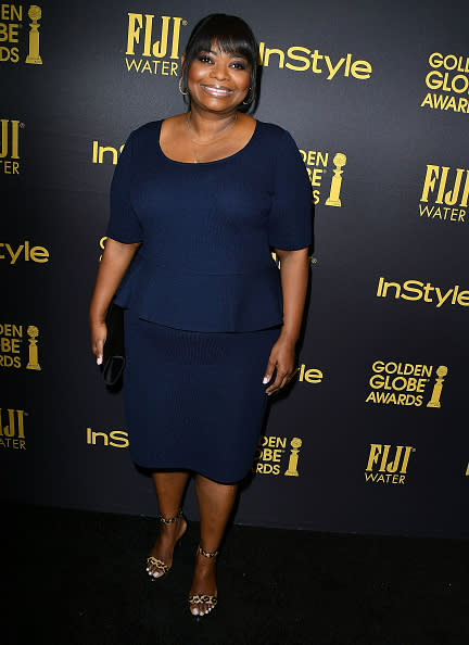 Octavia Spencer in a navy blue look