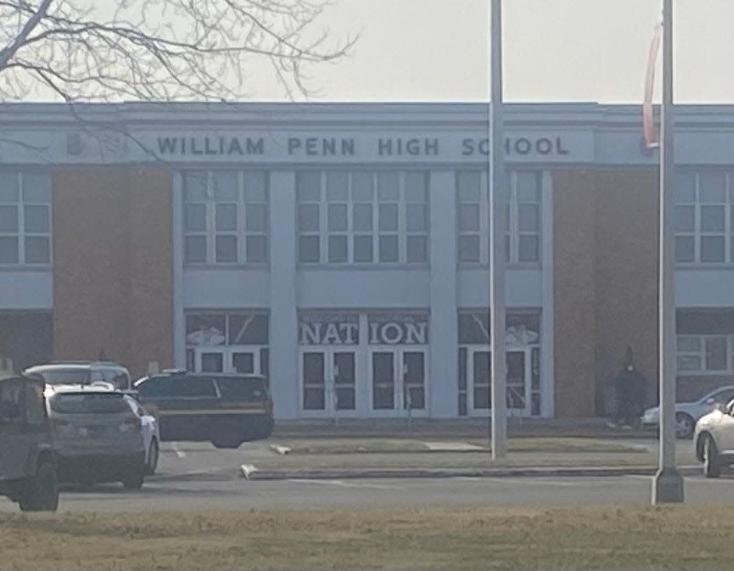 William Penn High School, where someone fired a gun inside a boys' bathroom on the second floor on Tuesday (Jan. 10, 2023).