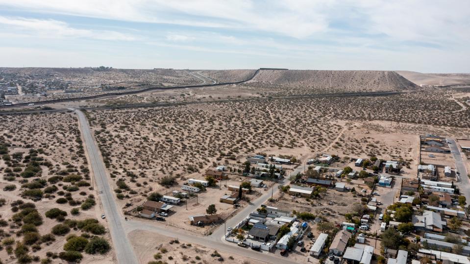 The border wall is visible with the naked eye just a few miles south of Sunland Park, New Mexico on Oct. 14, 2023. Dozens of migrants have died in this stretch of desert in 2023.