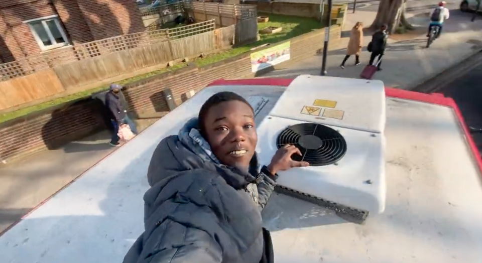 A video posted on Mizzy's Twitter account on Thursday morning appeared to show him riding on the roof of a London boss. (Twitter)