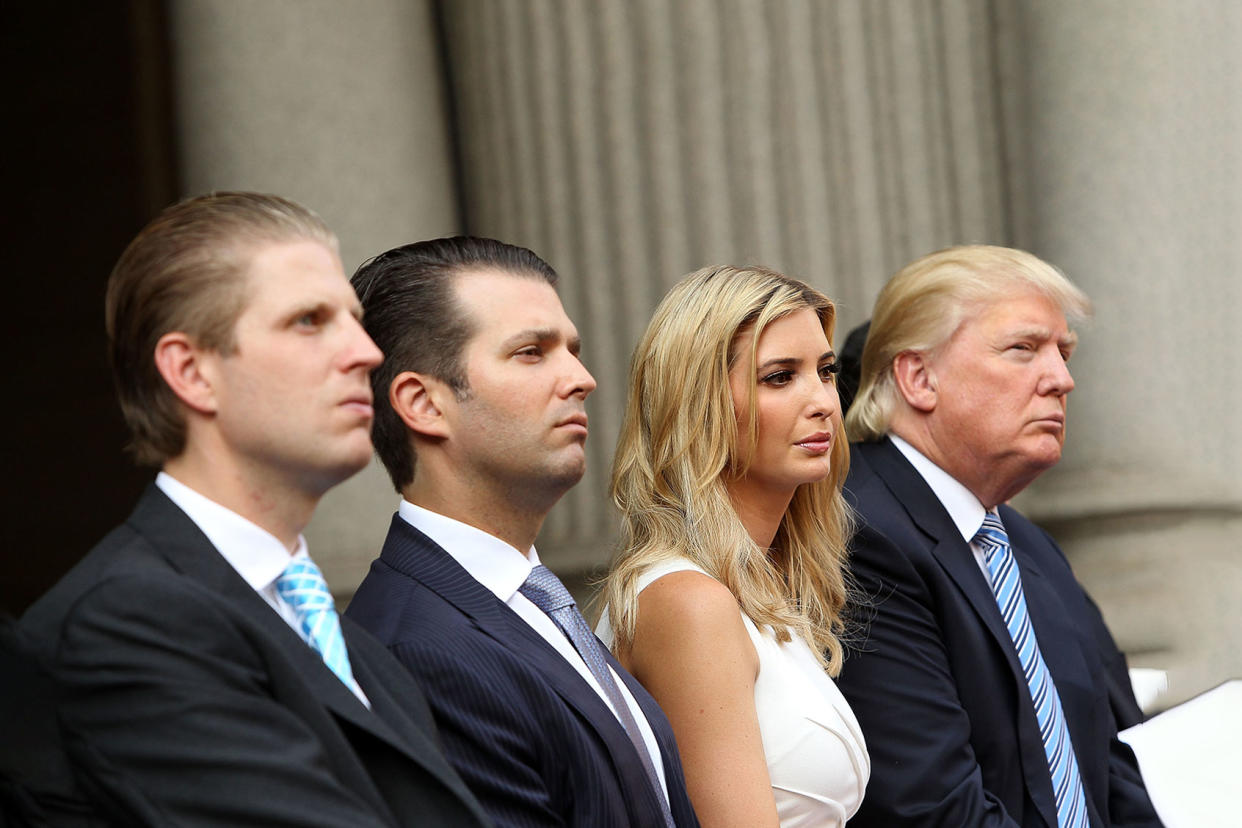 Trump family members Eric Trump, Donald Trump Jr., Ivanka Trump and Donald Trump Paul Morigi/WireImage/Getty Images