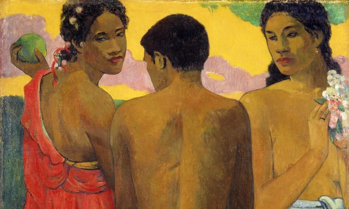 <span>Three Tahitians, an 1899 painting by Paul Gauguin. Gauguin’s World: Tōna Iho, Tōna Ao is at the National Gallery of Australia until 7 October</span><span>Photograph: NGA</span>