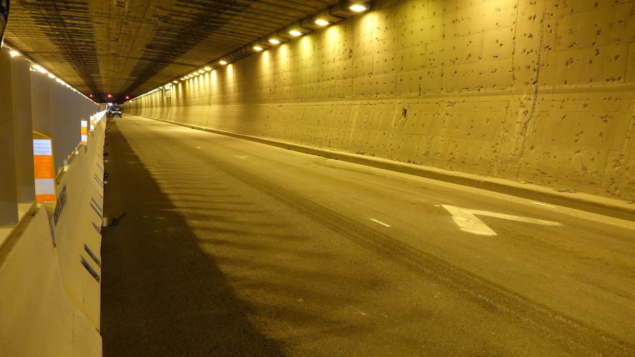 Half of the Louis-Hippolyte-La Fontaine Tunnel has been closed for major repairs since Oct. 31, 2022. It's set to reopen sometime in 2025. (Carla Oliveira/Radio-Canada - image credit)