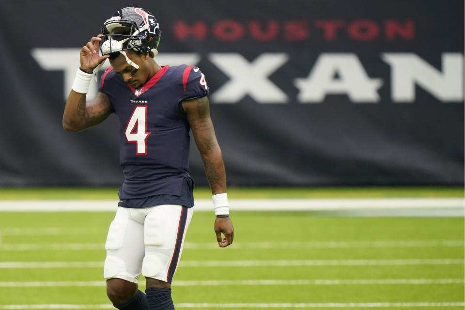 ARCHIVO - El quarterback de los Texans de Houston Deshaun Watson (4) diurante el primer tiempo de un partido contra los Vikings de Minnesota, el 4 de octubre de 2020. (AP Foto/David J. Phillip)